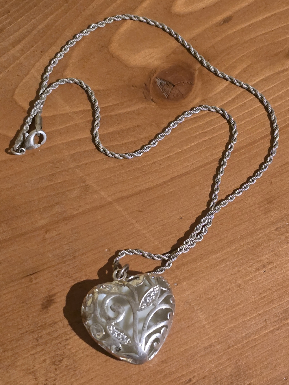 Silver Glow In The Dark Heart Necklace